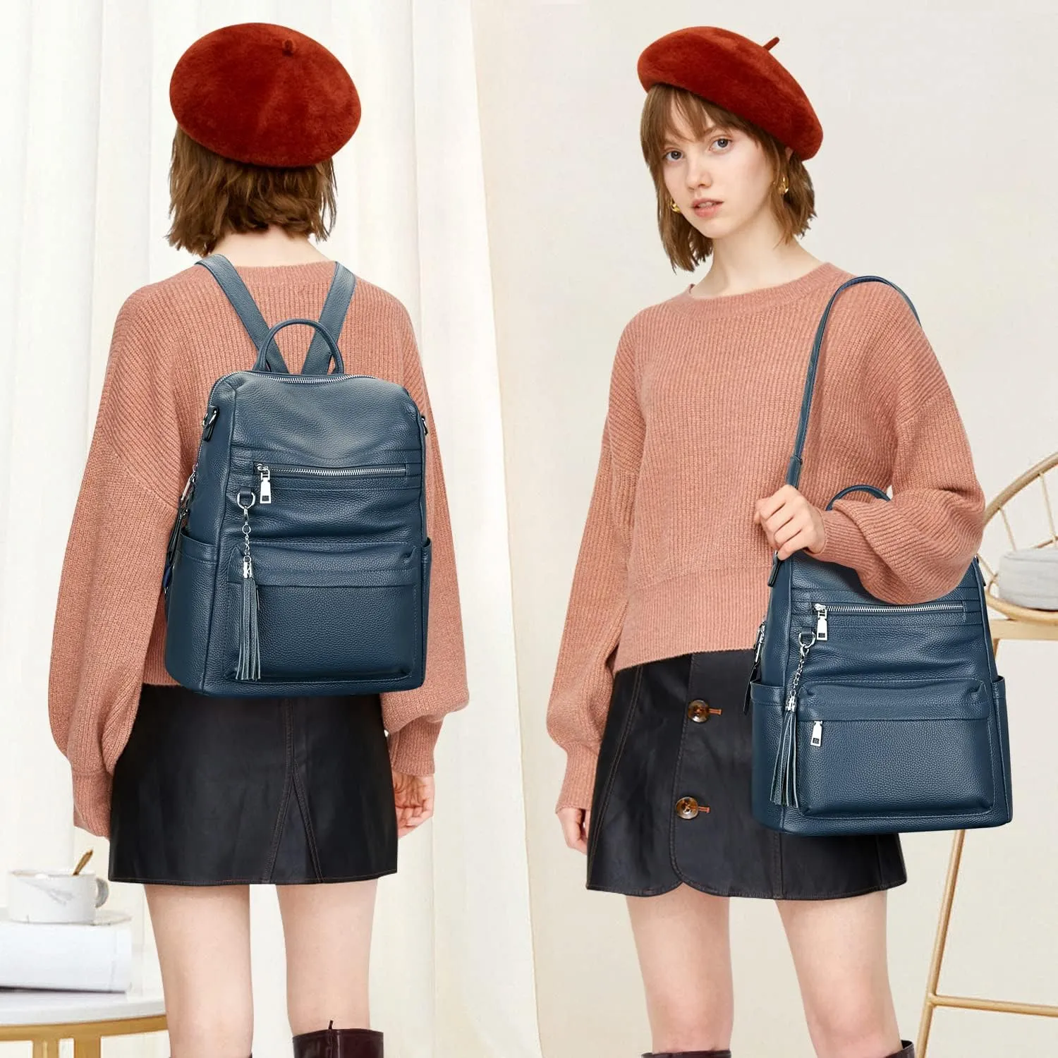ALTOSY Genuine Leather Backpack Purse for Women Convertible Shoulder bag Soft Crossdody Bag Large Elegant Casual Daypacks