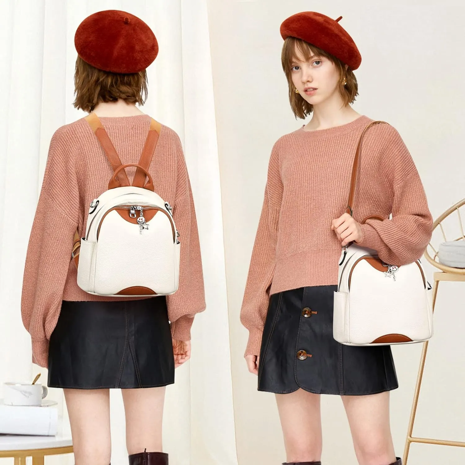 ALTOSY Soft Genuine Leather Backpack for Women Small Convertible Backpack Purse Shoulder Bag for Ladies