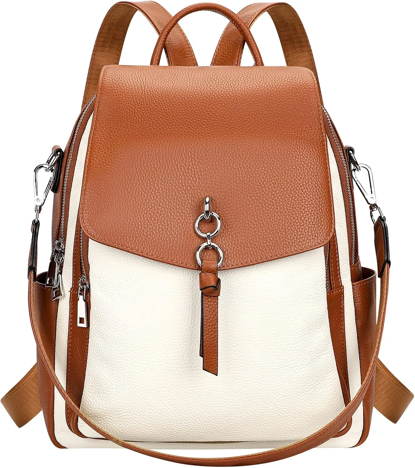 ALTOSY Women Leather Backpack Purse Fashion Convertible Ladies Shoulder Bag with Flap (S96 Beige/Brown)