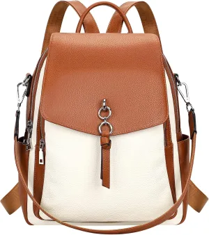 ALTOSY Women Leather Backpack Purse Fashion Convertible Ladies Shoulder Bag with Flap (S96 Beige/Brown)