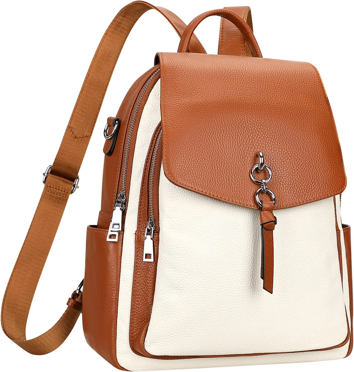 ALTOSY Women Leather Backpack Purse Fashion Convertible Ladies Shoulder Bag with Flap (S96 Beige/Brown)