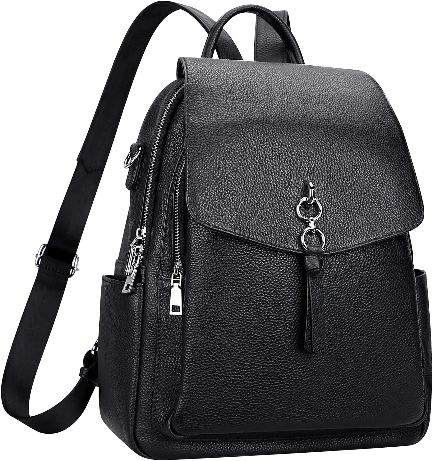 ALTOSY Women Leather Backpack Purse Fashion Convertible Ladies Shoulder Bag with Flap (S96 Classic Black)