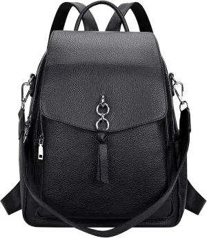 ALTOSY Women Leather Backpack Purse Fashion Convertible Ladies Shoulder Bag with Flap (S96 Classic Black)