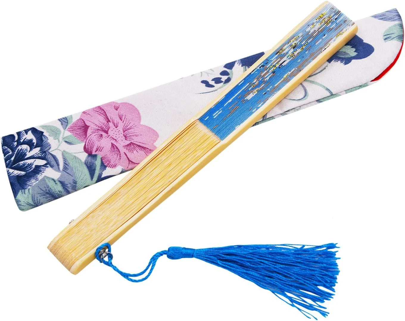 Amajiji 8.27"(21cm) Hand Held Bamboo Silk Folding Fan Hand Fan,Chinese/Japanese Charming Elegant Vintage Retro Style,Women Ladys Girls Best Gifts (SkyBlue)