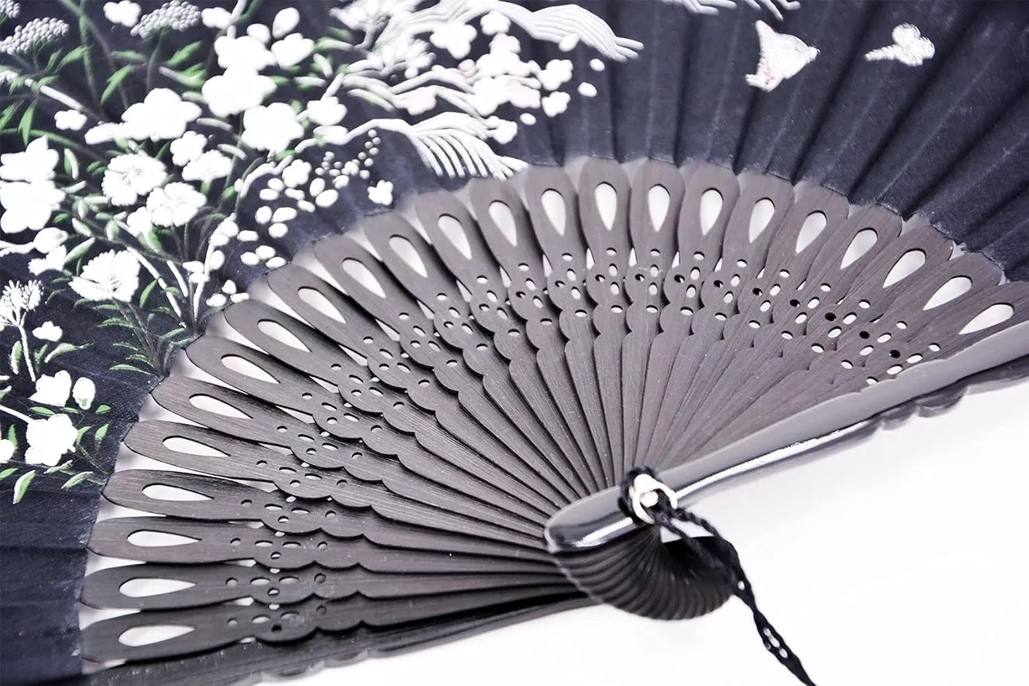 Amajiji Charming Elegant Modern Woman Handmade Bamboo Silk 8.27" (21cm) Folding Pocket Purse Hand Fan (Black)