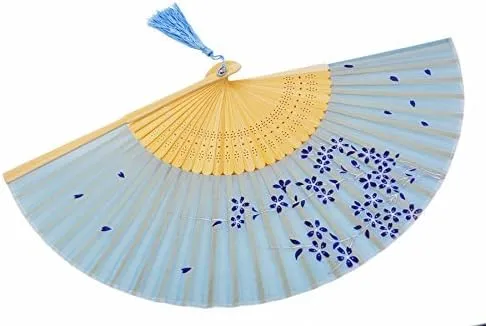 Amajiji Charming Elegant Modern Woman Handmade Bamboo Silk 8.27" (21cm) Folding Pocket Purse Hand Fan, Collapsible Transparent Holding Painted Fan with Silk Pouches/Wrapping. (CZT-03)