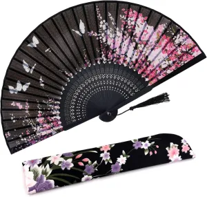 Amajiji Charming Elegant Modern Woman Handmade Bamboo Silk 8.27" (21cm) Folding Pocket Purse Hand Fan