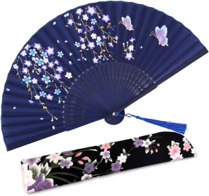 Amajiji Small Folding Hand Fan for Women, Chinese Japanese Vintage Style Bamboo Silk Fans for Party Wedding Dancing Decoration Gift Performance (AM-18)