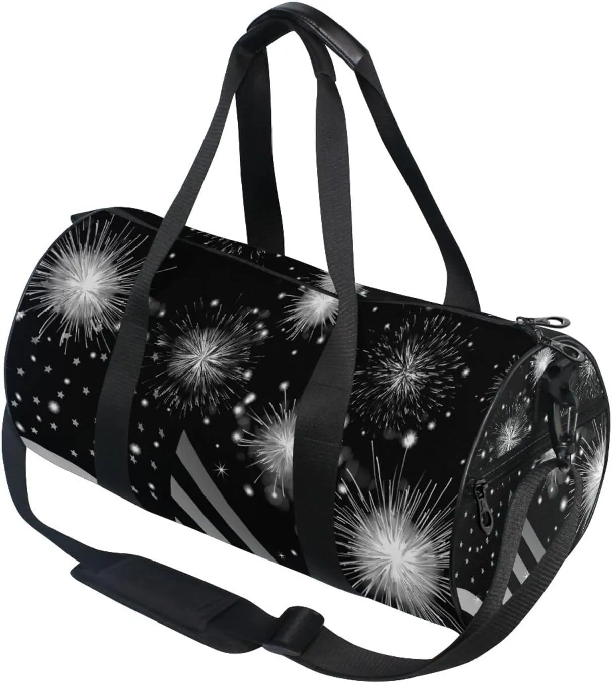 American Flag Shiny Sparkling Firework Independence Day July 4th Duffel Bag, Foldable Canvas Travel Tote for Gym Sports with Inner Pockets, Durable Lightweight Fitness Bag for Overnight Workout
