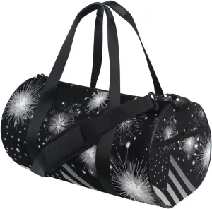 American Flag Shiny Sparkling Firework Independence Day July 4th Duffel Bag, Foldable Canvas Travel Tote for Gym Sports with Inner Pockets, Durable Lightweight Fitness Bag for Overnight Workout