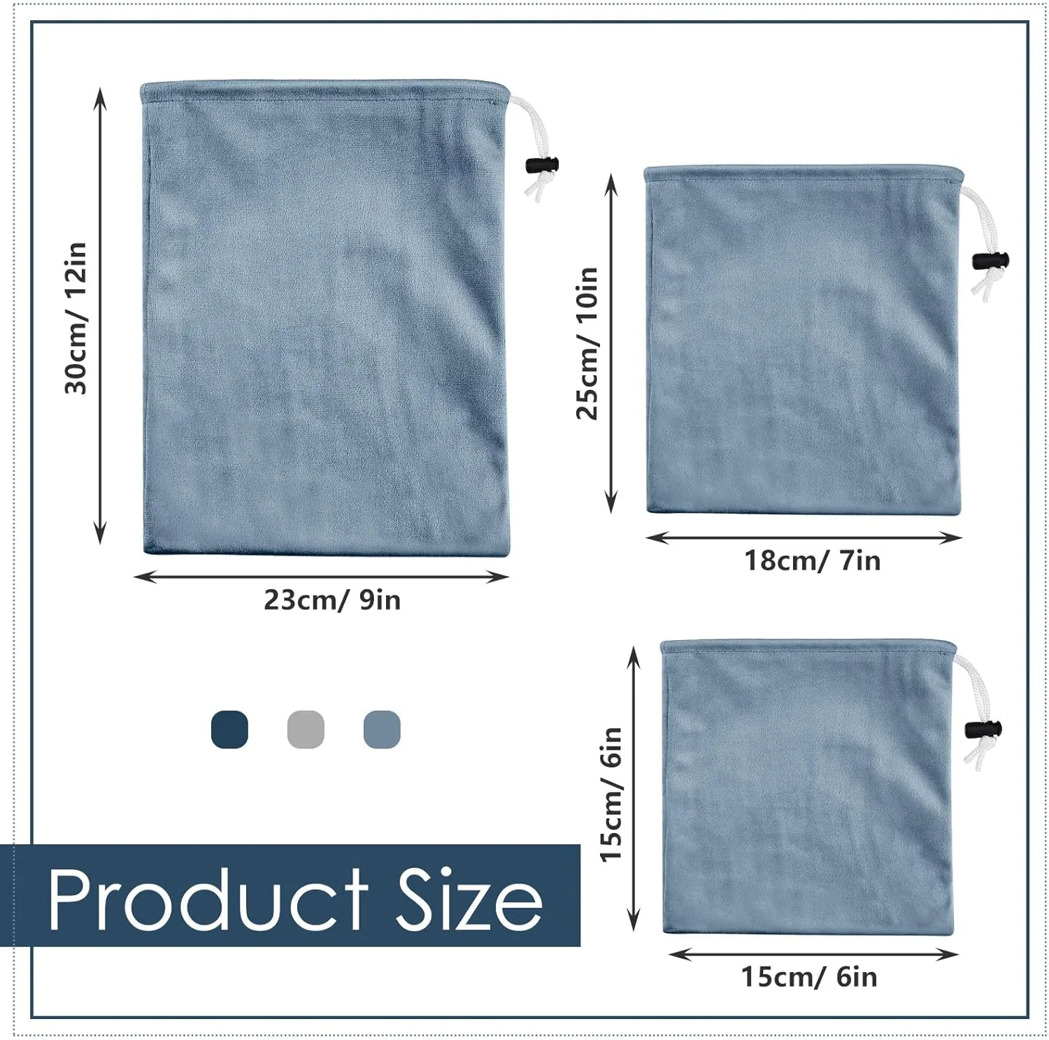 Amylove 9 Pcs Satin Game Toy Storage Bag Silk Drawstring Bags Gift Bags Pouches for Lightweight Toys Organizer Stuff Sack Foldable Travel Pouch for Women, 3 Sizes(Haze Blue Series)