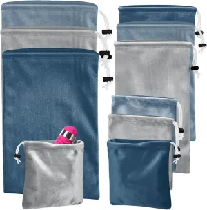 Amylove 9 Pcs Satin Game Toy Storage Bag Silk Drawstring Bags Gift Bags Pouches for Lightweight Toys Organizer Stuff Sack Foldable Travel Pouch for Women, 3 Sizes(Haze Blue Series)