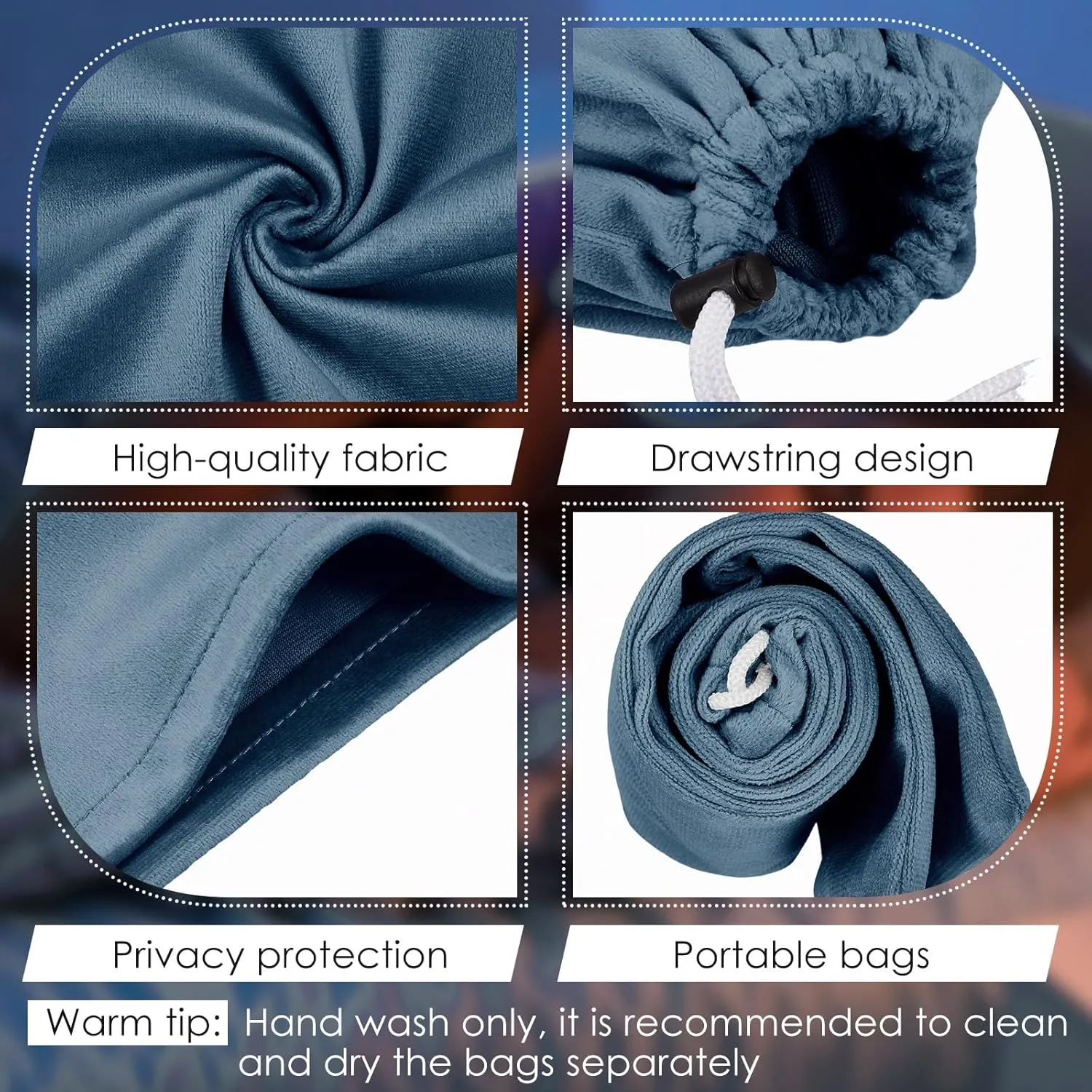 Amylove 9 Pcs Satin Game Toy Storage Bag Silk Drawstring Bags Gift Bags Pouches for Lightweight Toys Organizer Stuff Sack Foldable Travel Pouch for Women, 3 Sizes(Haze Blue Series)