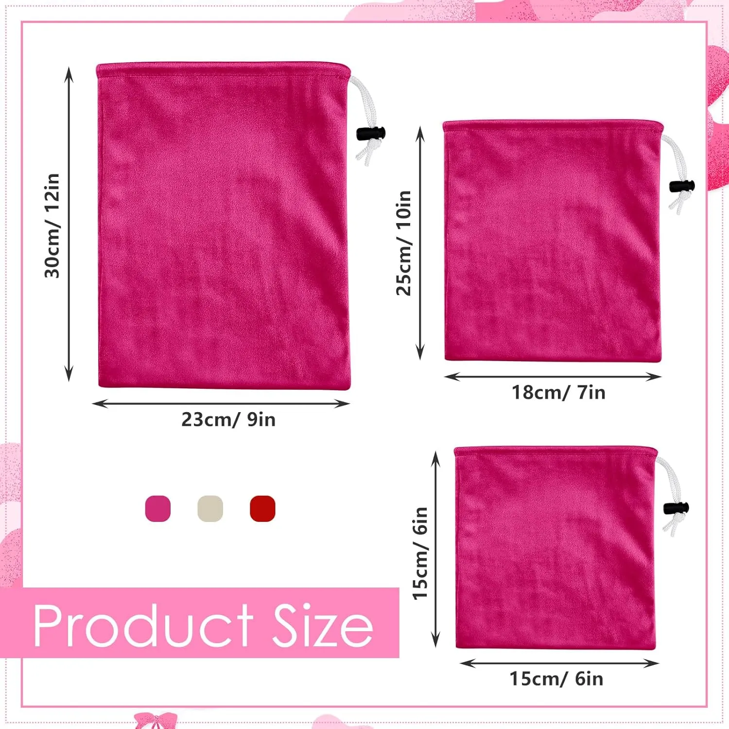 Amylove 9 Pcs Satin Game Toy Storage Bag Silk Drawstring Bags Gift Bags Pouches for Lightweight Toys Organizer Stuff Sack Foldable Travel Pouch for Women, 3 Sizes(Red, Rose Pink, White)
