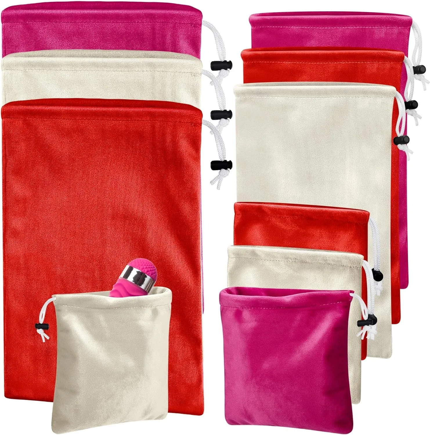 Amylove 9 Pcs Satin Game Toy Storage Bag Silk Drawstring Bags Gift Bags Pouches for Lightweight Toys Organizer Stuff Sack Foldable Travel Pouch for Women, 3 Sizes(Red, Rose Pink, White)