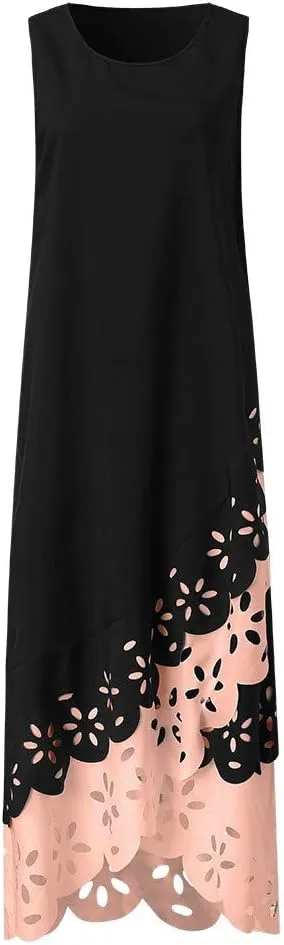 and Blue Floral Sleeveless Maxi Dress for Women with V-Neck and Elegant Design