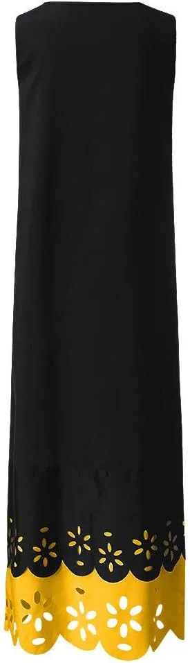 and Blue Floral Sleeveless Maxi Dress for Women with V-Neck and Elegant Design