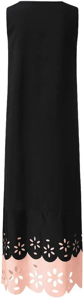 and Blue Floral Sleeveless Maxi Dress for Women with V-Neck and Elegant Design