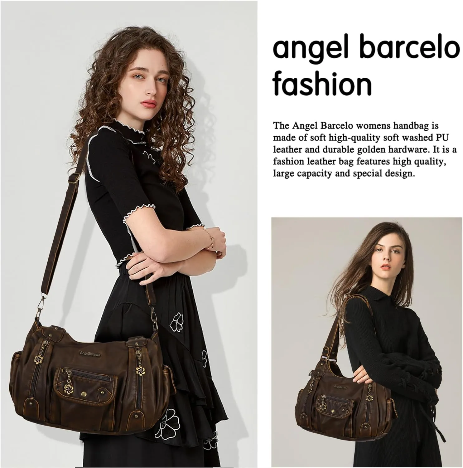 Angel Barcelo Womens Purses and Handbags PU Leather Shoulder Bag Fashion Hobo Bags for Girls