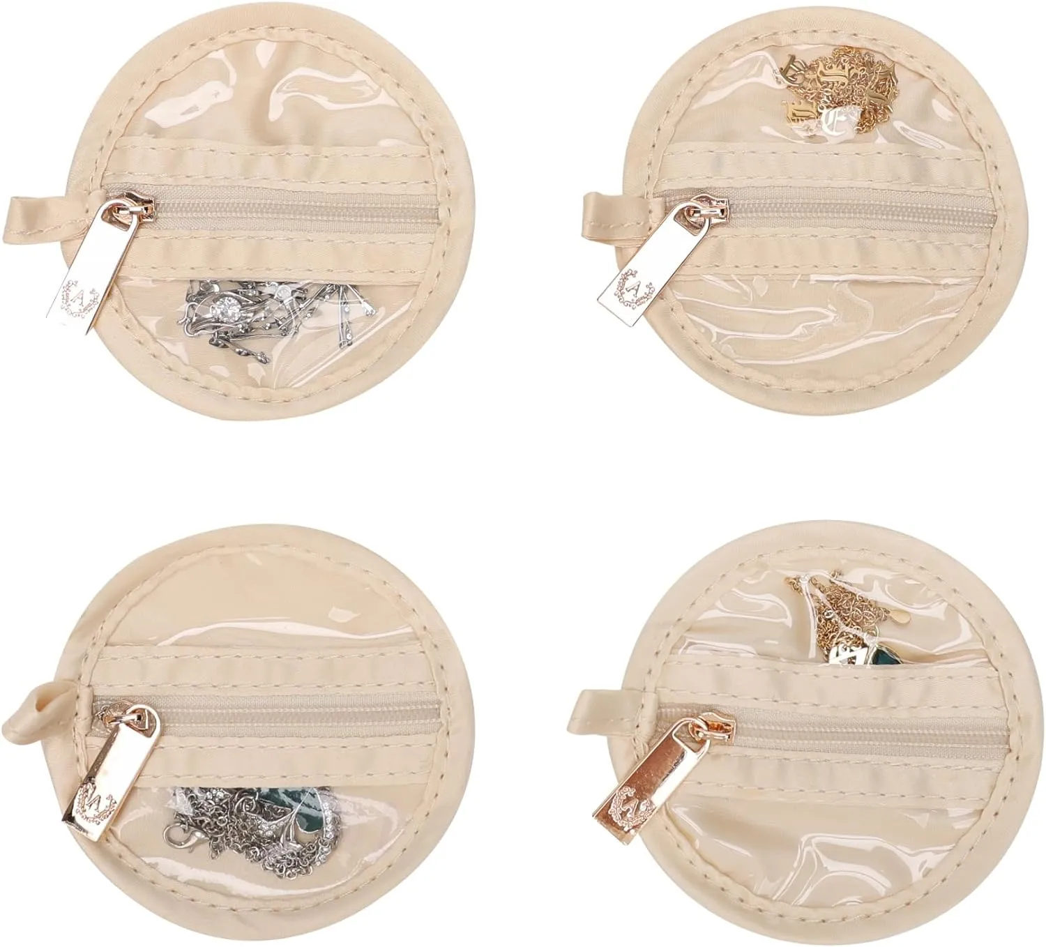 Angelina's Palace Round Jewelry Organizer Case Travel Bag Bridesmaid Gifts Vegan Leather Box for Necklace Earring Bracelet Ring(light fawn)