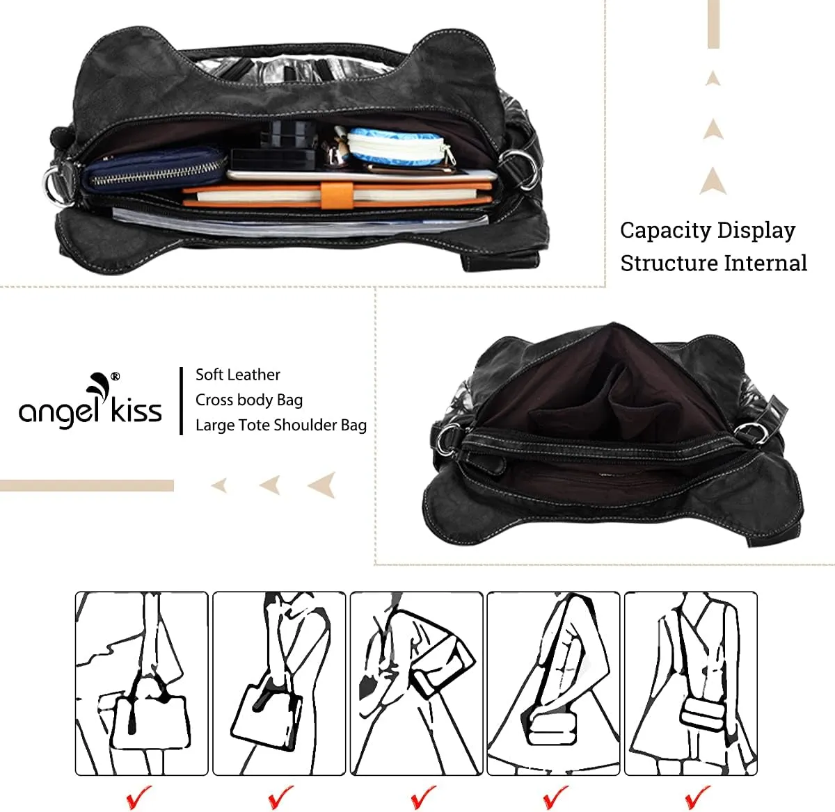 Angelkiss Hobo Purses and handbags for Women Satchel Handbag Women Purses Large Daily Shoulder Bags