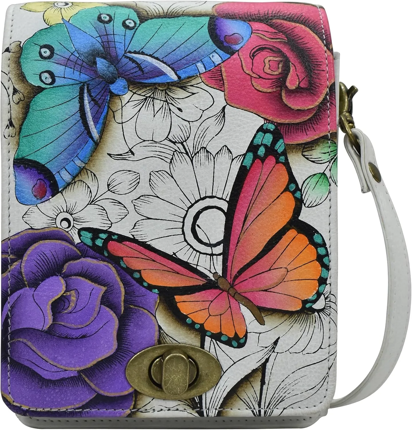 Anna by Anuschka Women's Hand-painted Leather Flap Convertible Crossbody Belt Bag