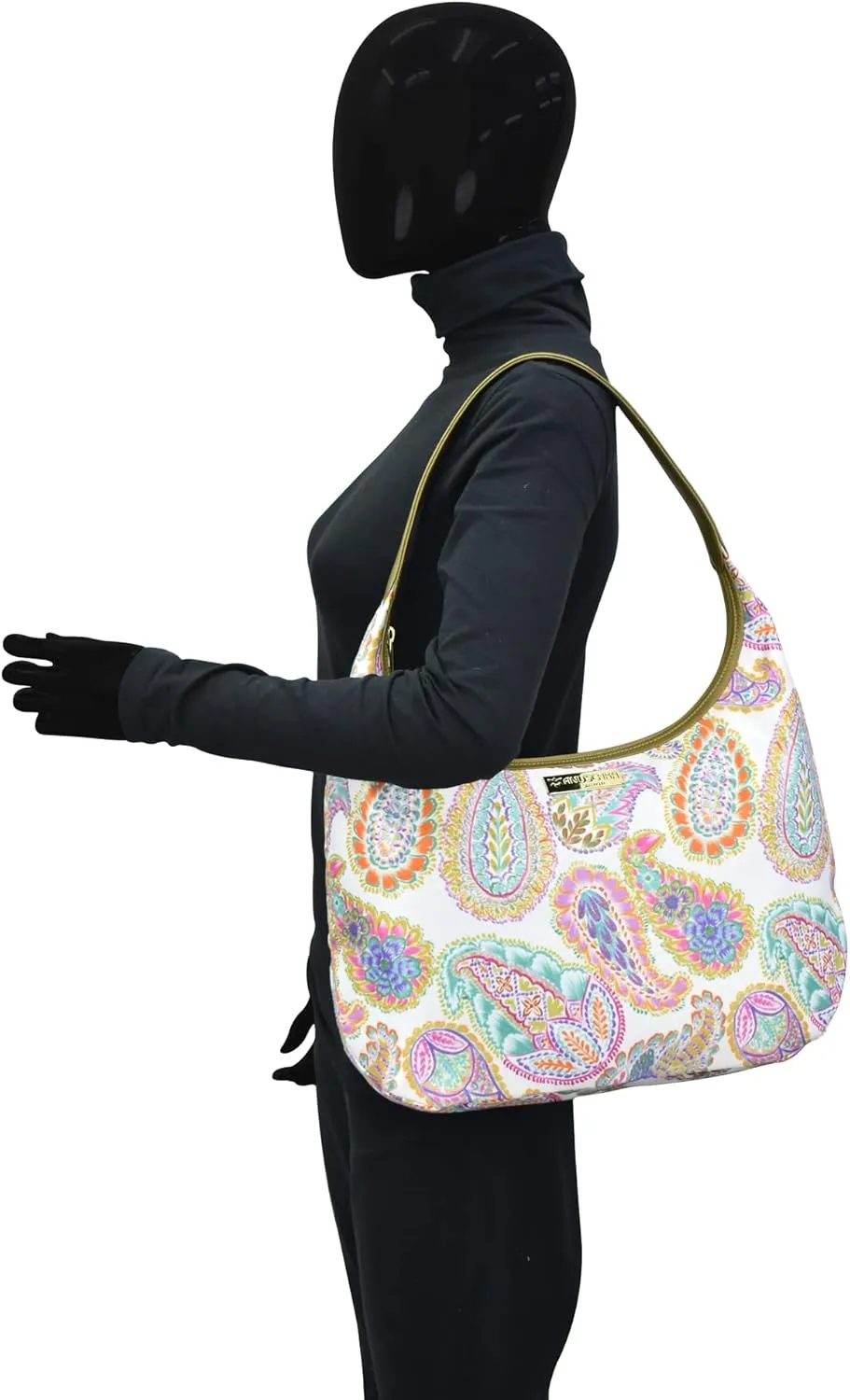Anuschka Large Sling Hobo-Wanderlust Collection-Nylon Fabric with Leather Trim and Artwork Print