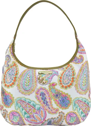 Anuschka Large Sling Hobo-Wanderlust Collection-Nylon Fabric with Leather Trim and Artwork Print