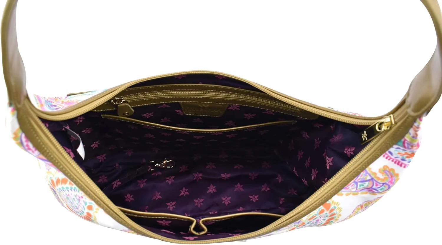 Anuschka Large Sling Hobo-Wanderlust Collection-Nylon Fabric with Leather Trim and Artwork Print