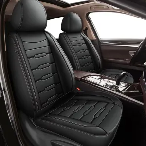 AOMSAZTO 2 Front Car Seat Cover Custom Fit for Volkswagen Atlas 2018 2019 2020 2021 2022 2023 2024 2025 Faux Leather Car Seat Protector Compatible Airbag Vehicle Cushion Covers Front 2 Seats Black