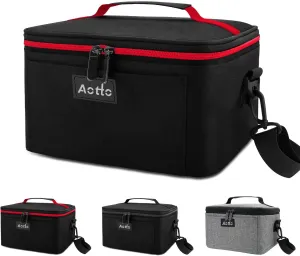 Aotto Insulated Lunch Bag with Removable Strap - Compatible Replacement Bag for Portable Oven Electric Lunch Box Food Heater, Ideal for Men & Women Work, Travel, Picnic, Everyday Use, Black-Red