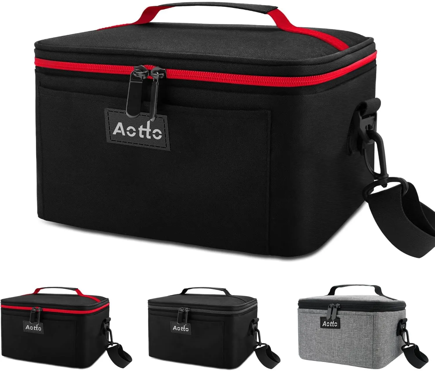 Aotto Insulated Lunch Bag with Removable Strap - Compatible Replacement Bag for Portable Oven Electric Lunch Box Food Heater, Ideal for Men & Women Work, Travel, Picnic, Everyday Use, Black-Red