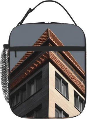 architecture roof Lunch Bag for Women Men Insulated Lunch Box Reusable Leakproof Lunch Tote Bags with Side Pockets Cooler Food Containers Large Meal Bag for Work Travel Outdoor