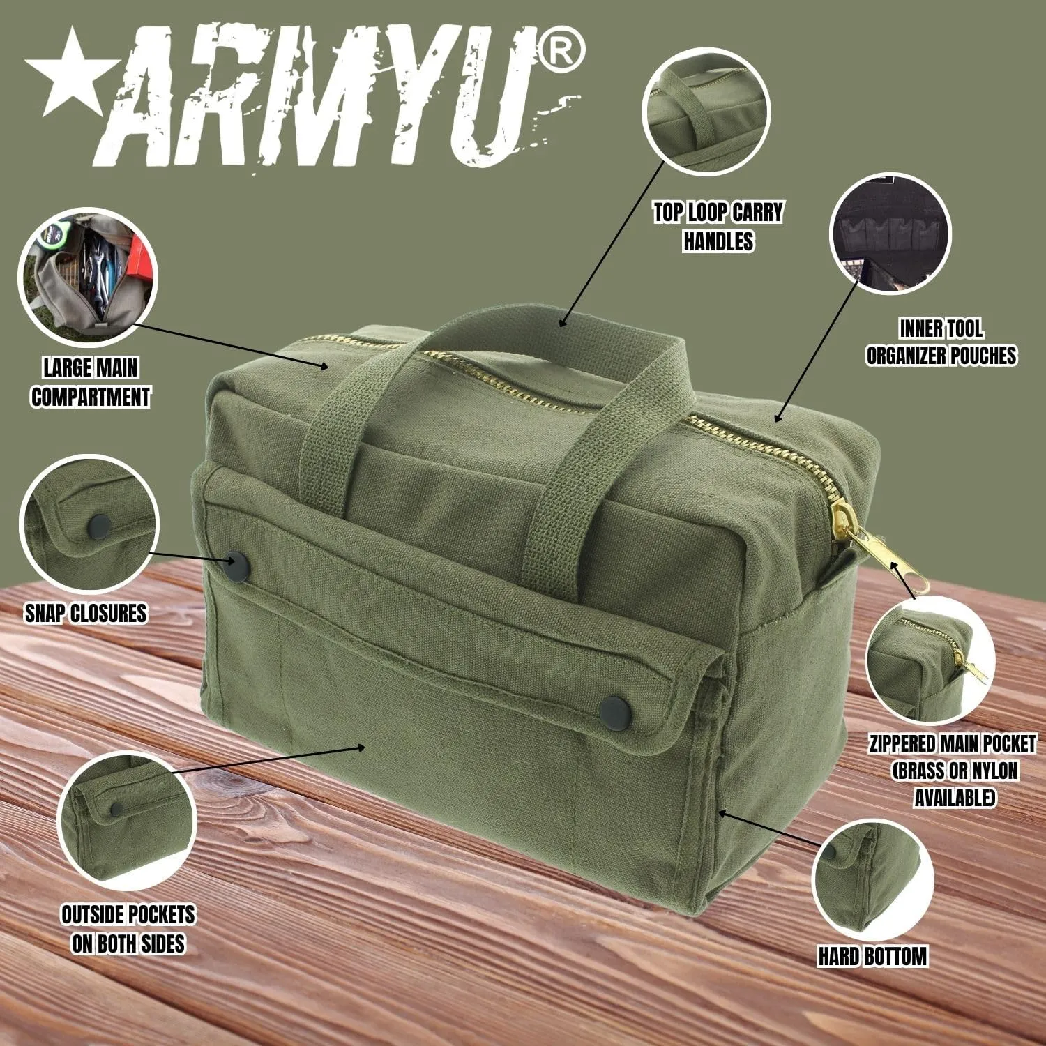 ARMYU Heavy Duty Small Tool Bag Tactical Cotton Canvas Mechanics Bag, 11" x 7" x 6", Black