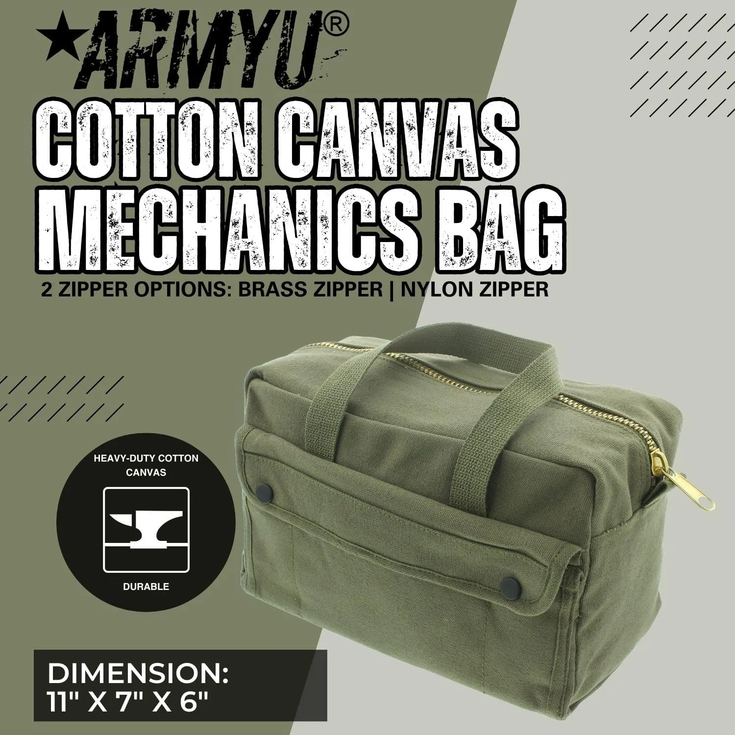 ARMYU Heavy Duty Small Tool Bag Tactical Cotton Canvas Mechanics Bag, 11" x 7" x 6", Black