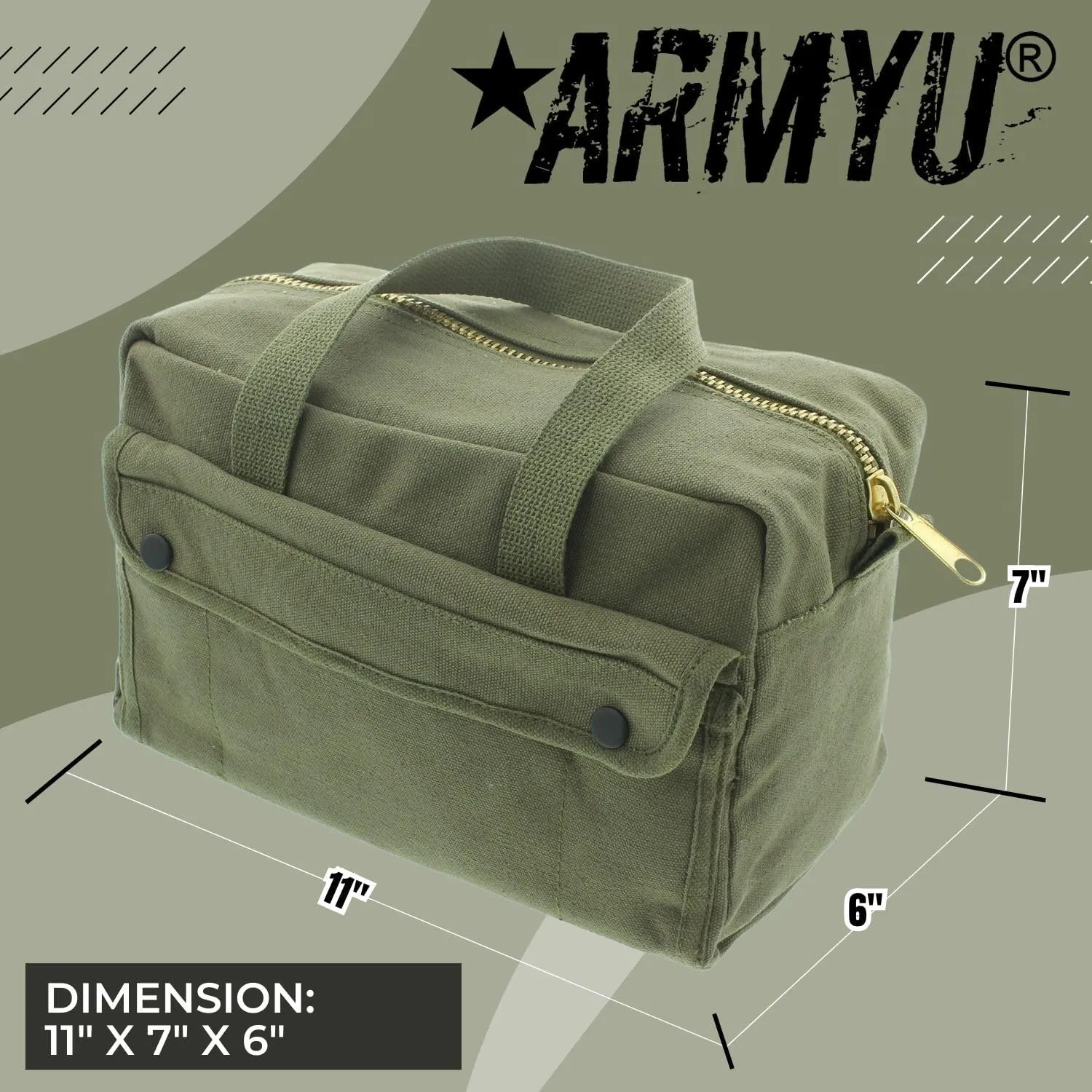 ARMYU Heavy Duty Small Tool Bag Tactical Cotton Canvas Mechanics Bag, 11" x 7" x 6", Black