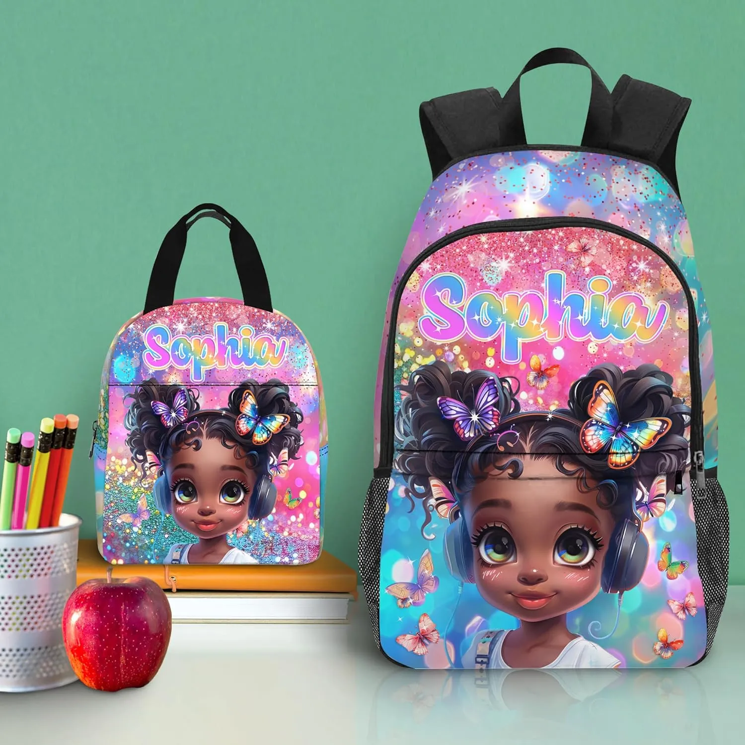 Artsadd Custom Kids Backpack with Name Personalized School Backpacks for Girls Boys Customized School Bookbag for Kids with Lunch Box Bookbag for Daughter Son Fashion Unique Gift for Kindergarten