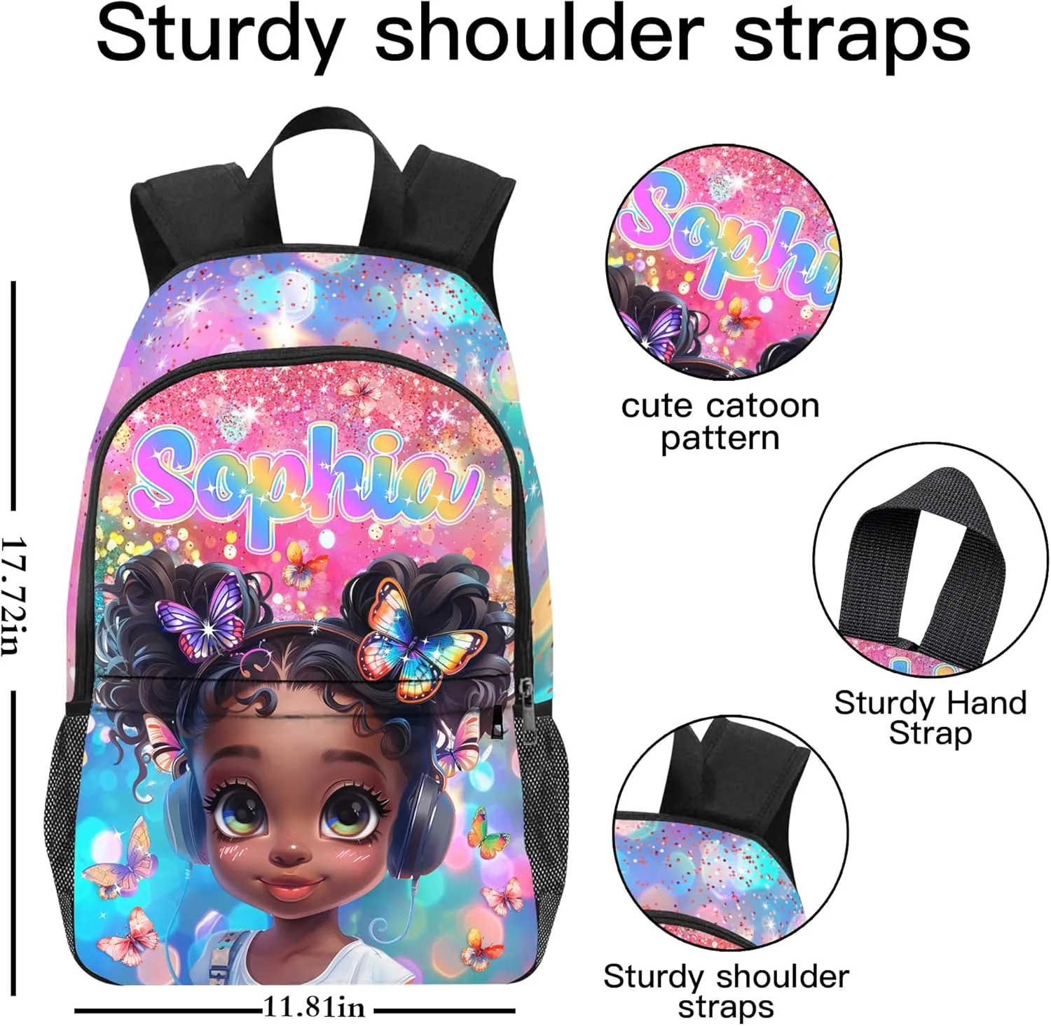 Artsadd Custom Kids Backpack with Name Personalized School Backpacks for Girls Boys Customized School Bookbag for Kids with Lunch Box Bookbag for Daughter Son Fashion Unique Gift for Kindergarten