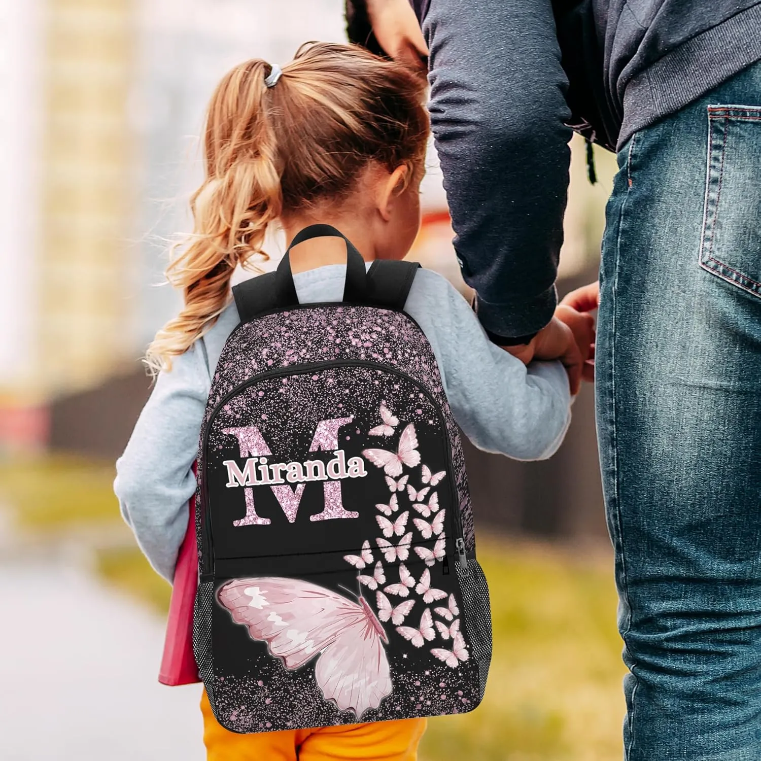 Artsadd Personalized Backpack for Girls Custom Kids Backpacks with Lunch Box Customized Name School Bookbag Shoulders Back to School Gifts for Daughter Fashion Unique Gift for Kindergarten