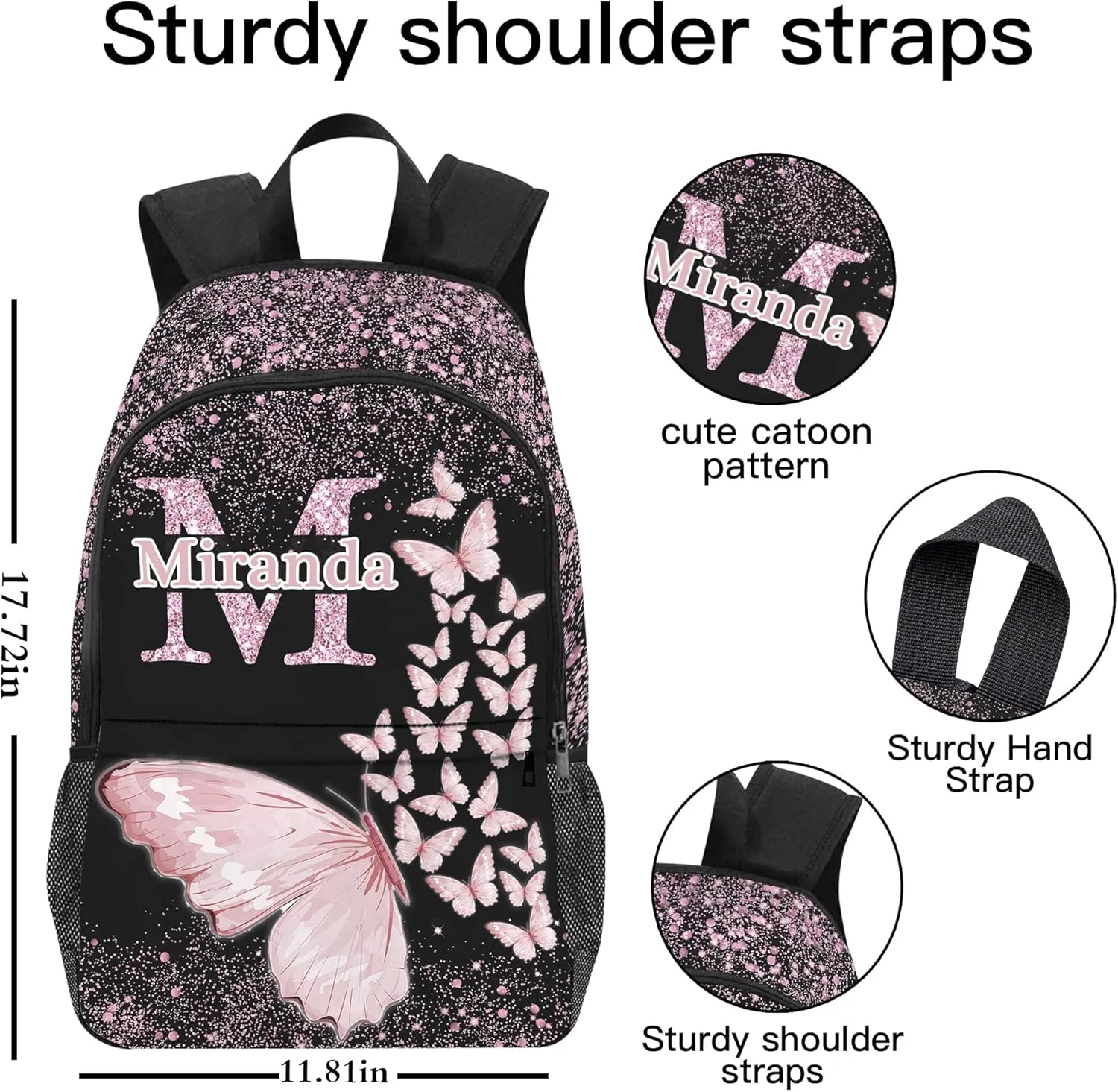 Artsadd Personalized Backpack for Girls Custom Kids Backpacks with Lunch Box Customized Name School Bookbag Shoulders Back to School Gifts for Daughter Fashion Unique Gift for Kindergarten