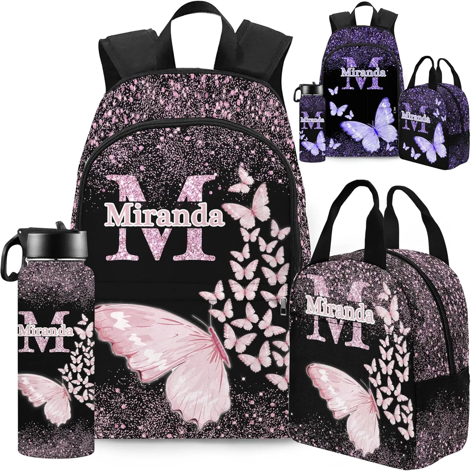Artsadd Personalized Backpack for Girls Custom Kids Backpacks with Lunch Box Customized Name School Bookbag Shoulders Back to School Gifts for Daughter Fashion Unique Gift for Kindergarten