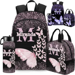 Artsadd Personalized Backpack for Girls Custom Kids Backpacks with Lunch Box Customized Name School Bookbag Shoulders Back to School Gifts for Daughter Fashion Unique Gift for Kindergarten