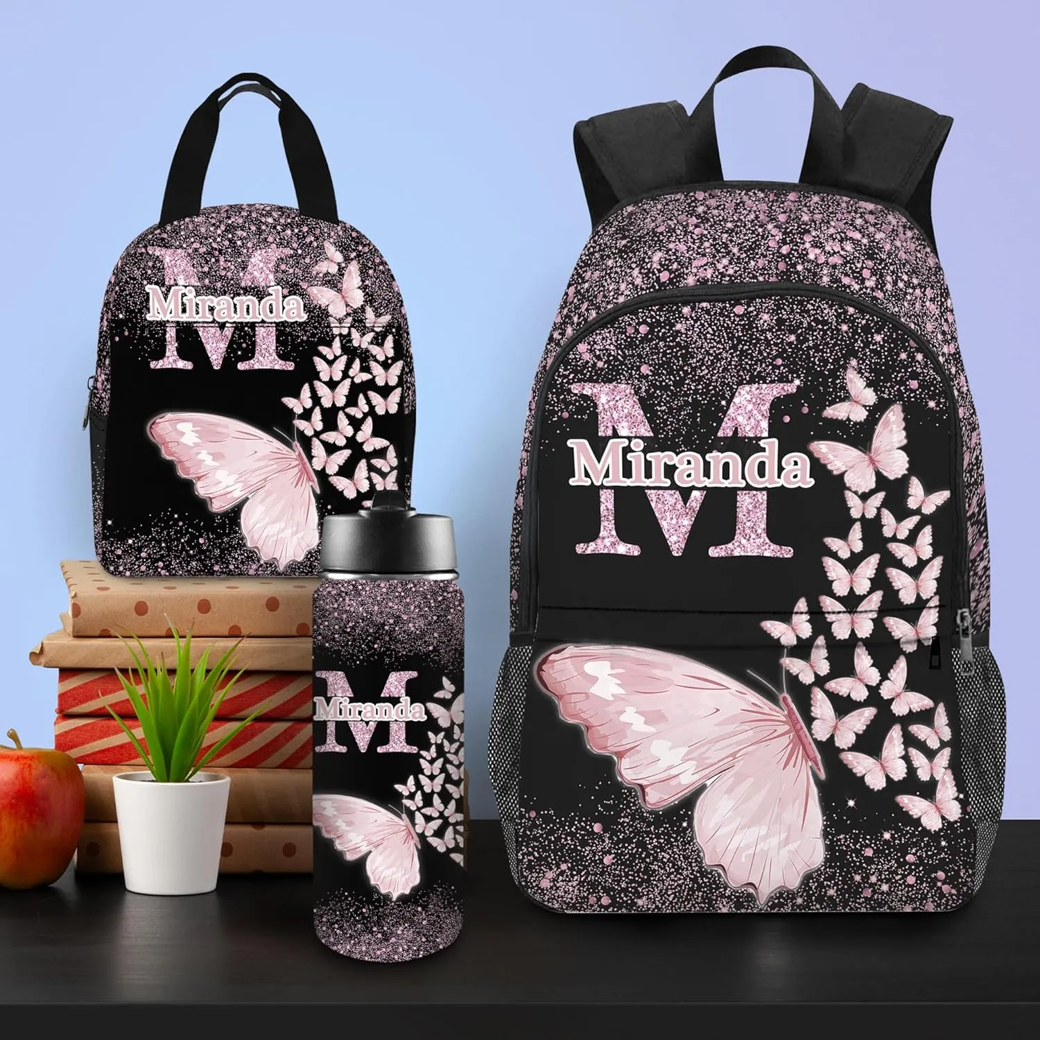 Artsadd Personalized Backpack for Girls Custom Kids Backpacks with Lunch Box Customized Name School Bookbag Shoulders Back to School Gifts for Daughter Fashion Unique Gift for Kindergarten