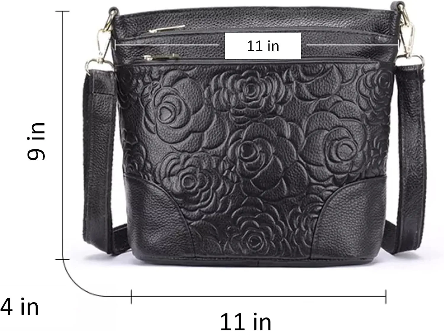 Aslana Floral-Embossed Genuine Leather Shoulder Crossbody Bag Handbag for Women