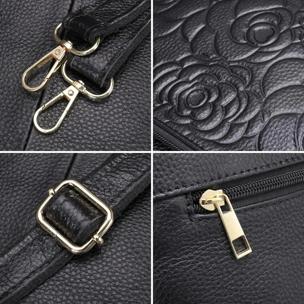 Aslana Floral-Embossed Genuine Leather Shoulder Crossbody Bag Handbag for Women