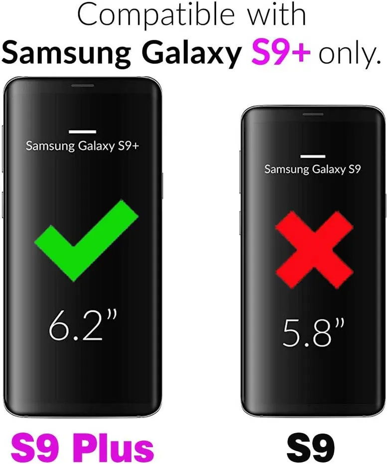 Asuwish Phone Case for Samsung Galaxy S9 Plus Zipper Wallet Magnetic Detachable Cell Cover with Tempered Glass Screen Protector Crossbody Strap Card Holder S9  9S 9  S 9 9plus S9plus Women Girls Black