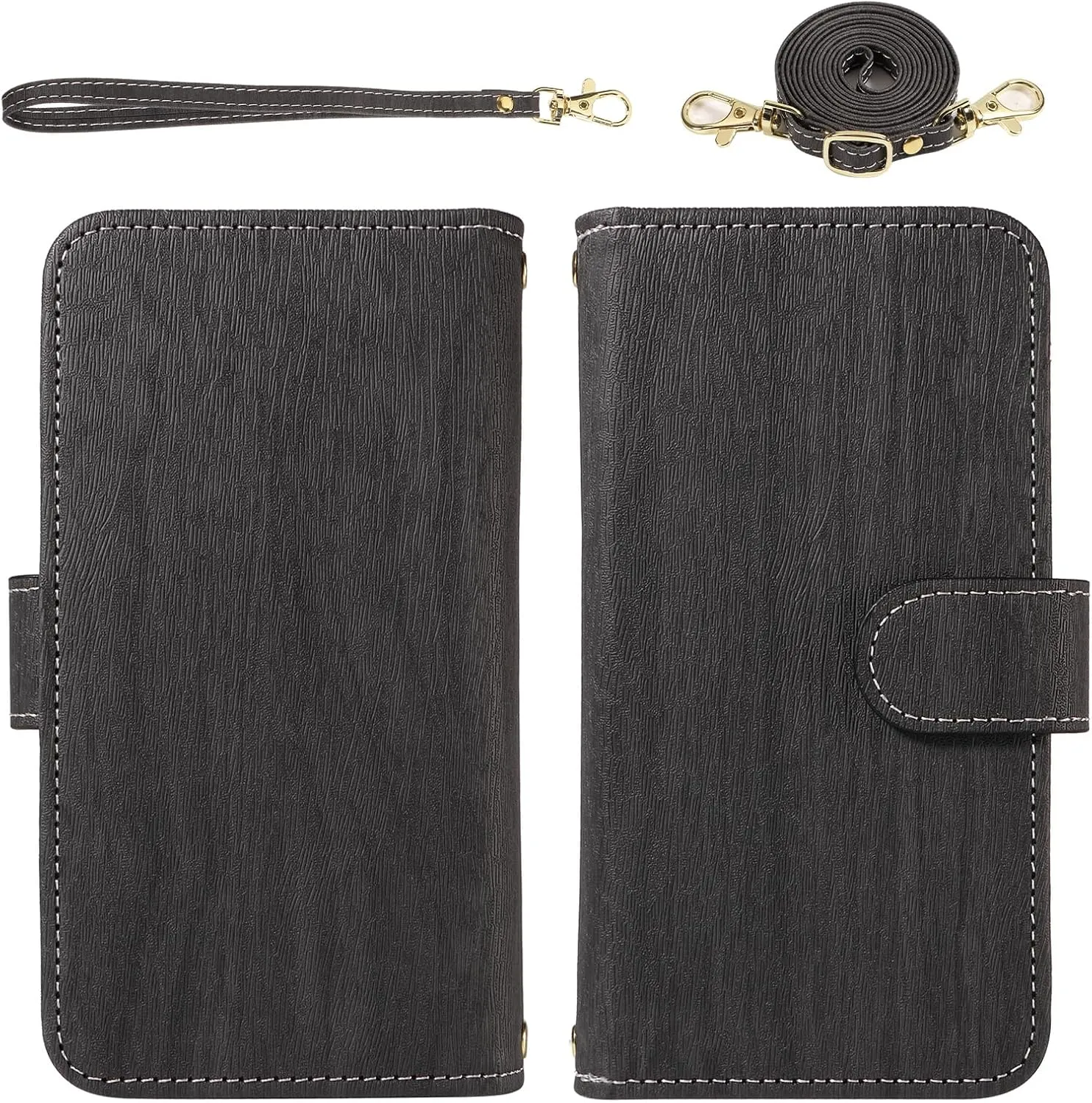 Asuwish Phone Case for Samsung Galaxy S9 Plus Zipper Wallet Magnetic Detachable Cell Cover with Tempered Glass Screen Protector Crossbody Strap Card Holder S9  9S 9  S 9 9plus S9plus Women Girls Black