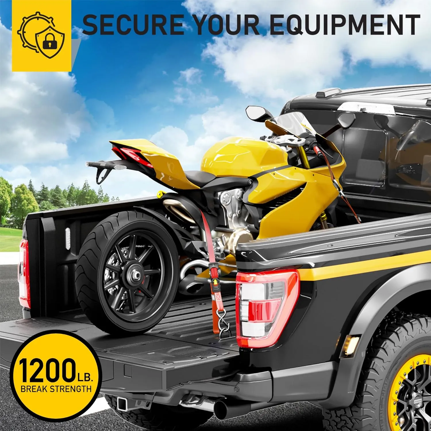 AUGO Retractable Ratchet Straps | 4 Heavy Duty Ratchet Straps Self Retractable Tie Downs with Soft Loops & Storage Bag for Motorcycle, Truck, Trailer, Cargo Van | 1200 Lb Break Strength 1” x 10’