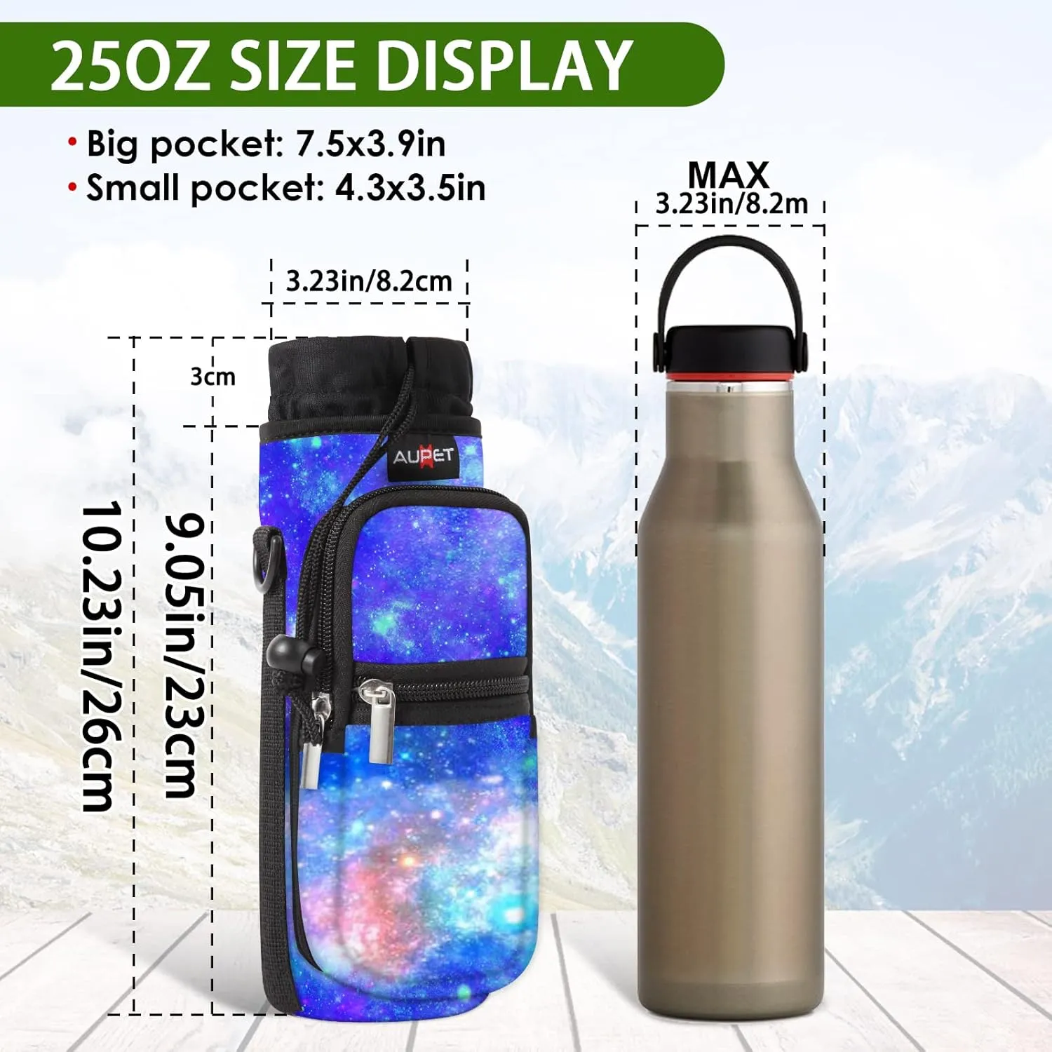 AUPET Water Bottle Sling Bag Sleeve Holder Carrier 25/32/40/64 oz,Insulated Crossbody Water Bottle Case Cover with Strap and Pockets for Men/Women Walking Hiking Camping