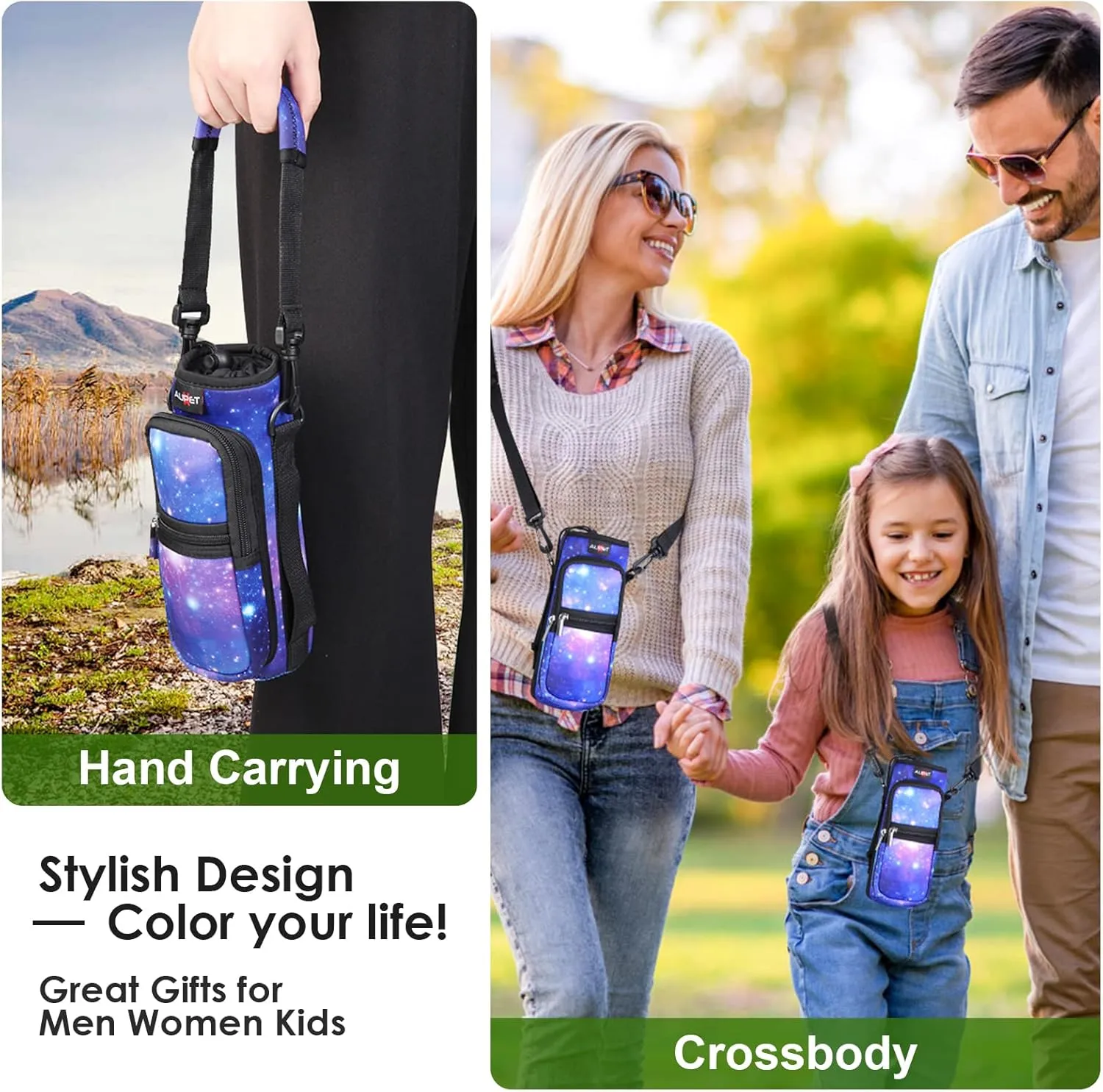 AUPET Water Bottle Sling Bag Sleeve Holder Carrier 25/32/40/64 oz,Insulated Crossbody Water Bottle Case Cover with Strap and Pockets for Men/Women Walking Hiking Camping